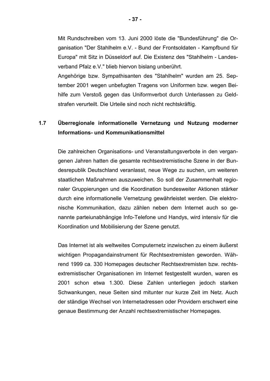 Seite 39 des Verfassungsschutzbericht 2001 Rheinland-Pfalz