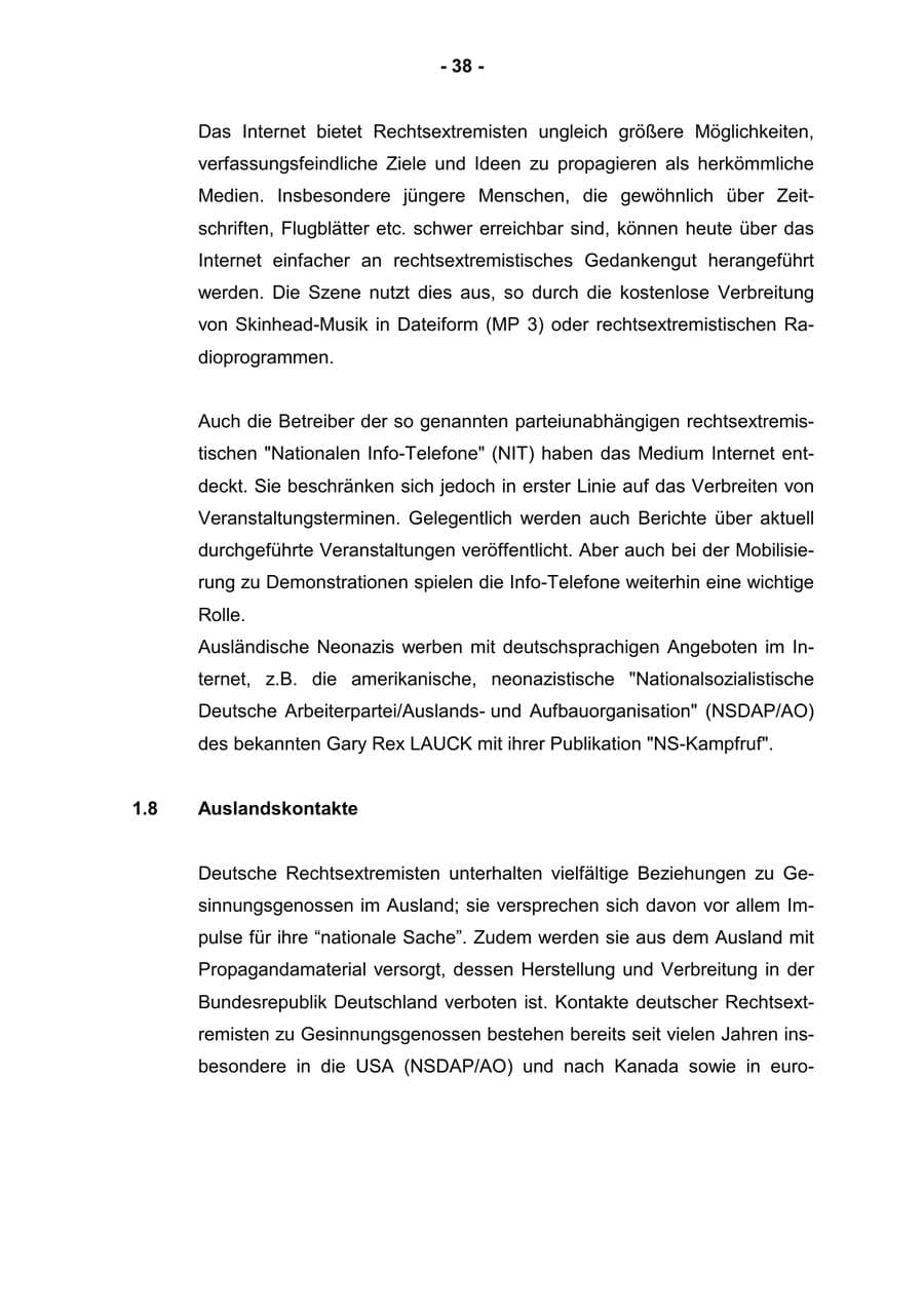 Seite 40 des Verfassungsschutzbericht 2001 Rheinland-Pfalz
