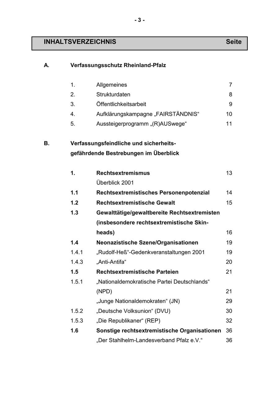 Seite 5 des Verfassungsschutzbericht 2001 Rheinland-Pfalz