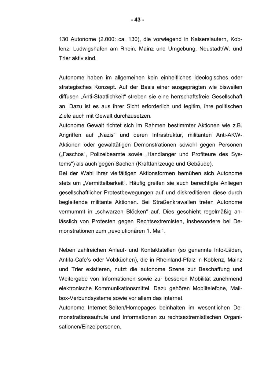 Seite 45 des Verfassungsschutzbericht 2001 Rheinland-Pfalz