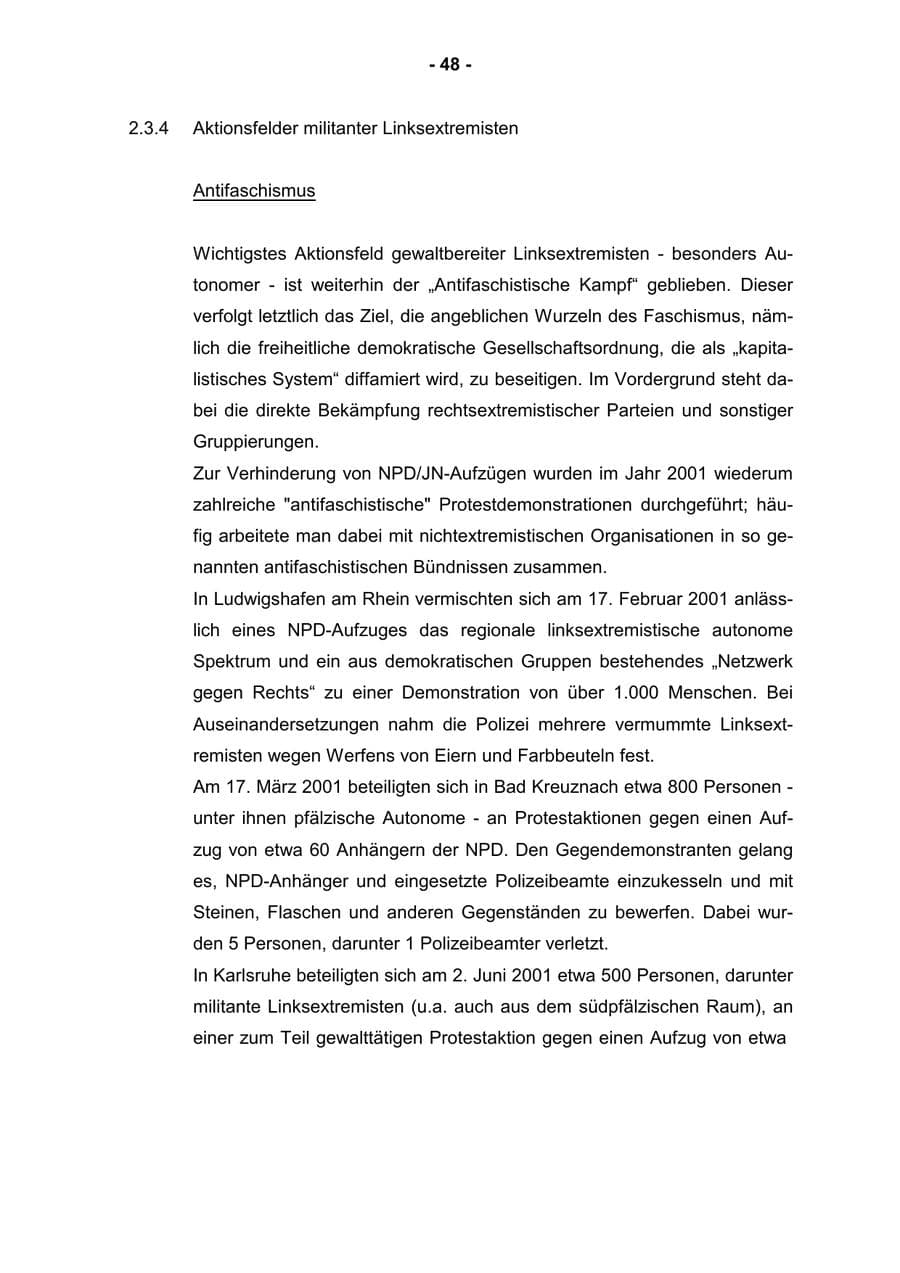 Seite 50 des Verfassungsschutzbericht 2001 Rheinland-Pfalz