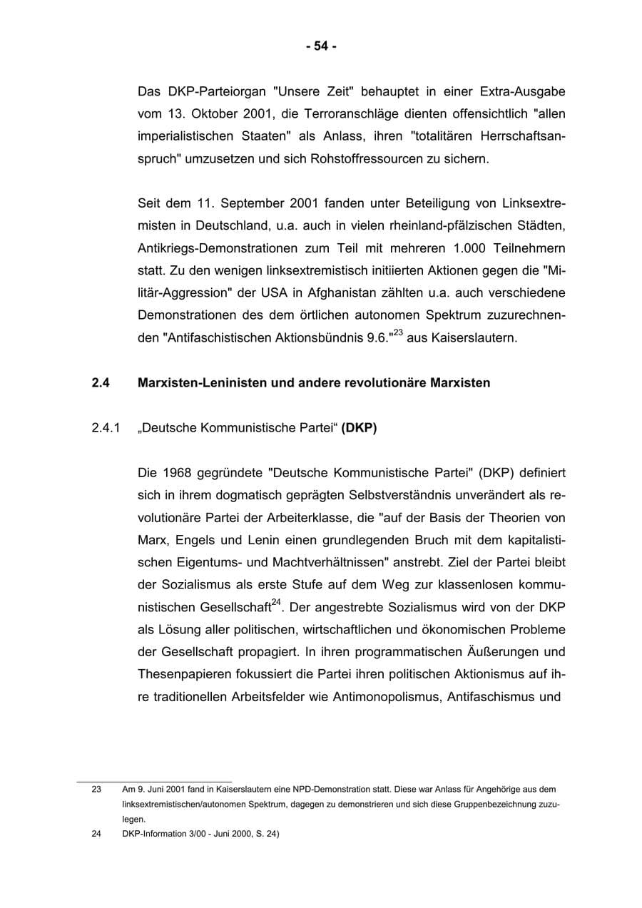 Seite 56 des Verfassungsschutzbericht 2001 Rheinland-Pfalz
