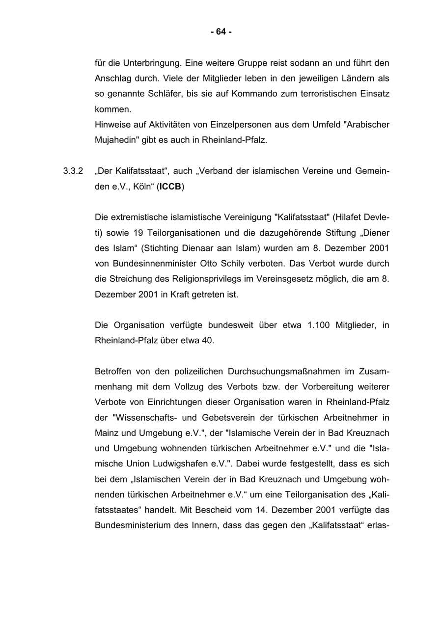 Seite 66 des Verfassungsschutzbericht 2001 Rheinland-Pfalz