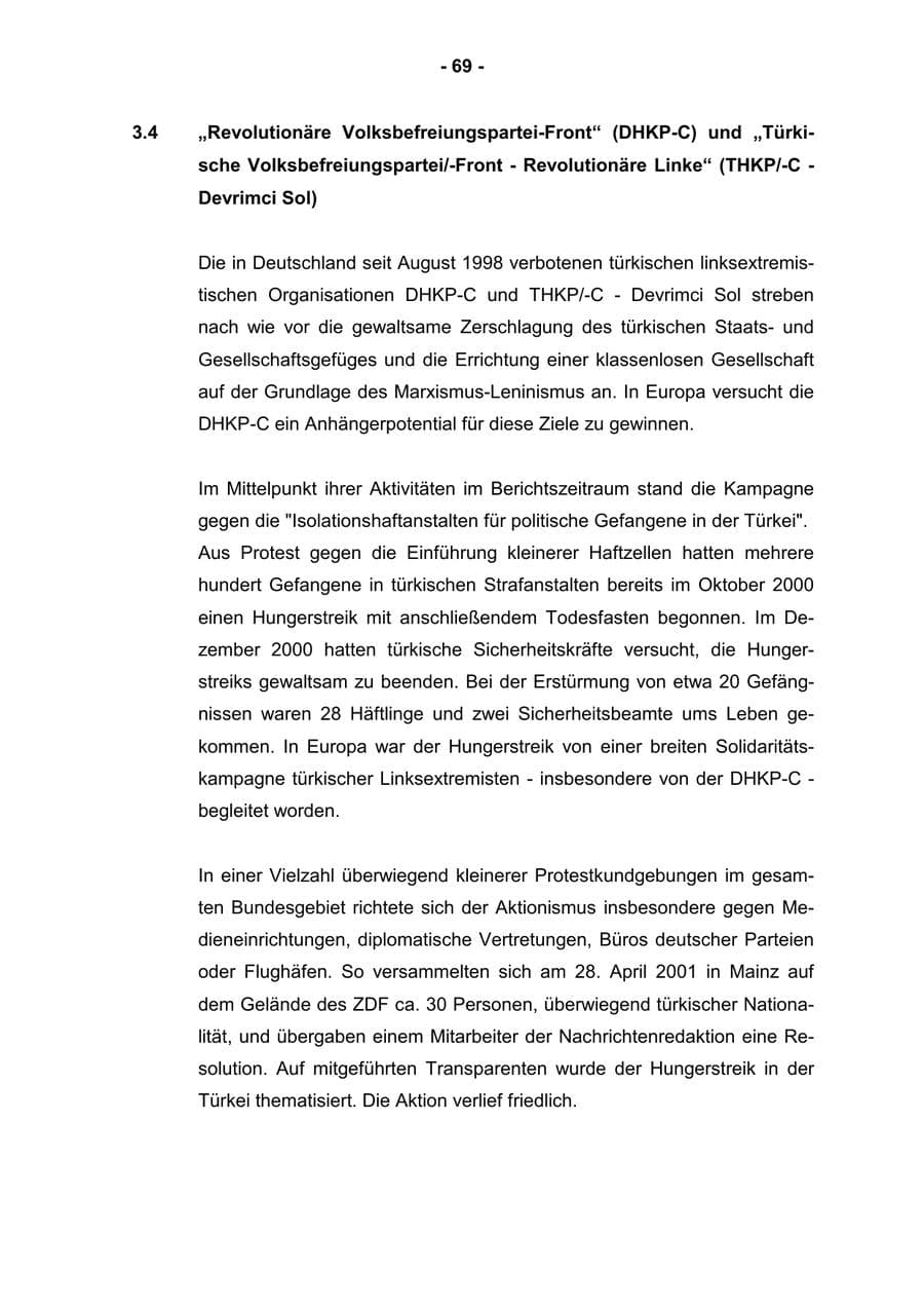 Seite 71 des Verfassungsschutzbericht 2001 Rheinland-Pfalz