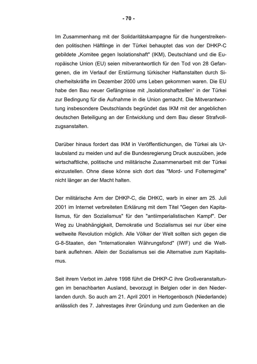 Seite 72 des Verfassungsschutzbericht 2001 Rheinland-Pfalz