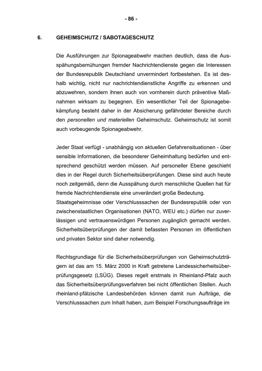Seite 88 des Verfassungsschutzbericht 2001 Rheinland-Pfalz