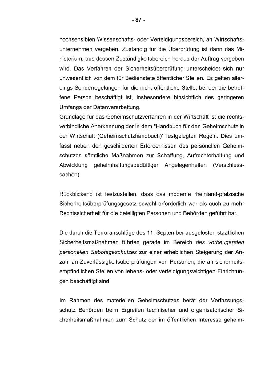 Seite 89 des Verfassungsschutzbericht 2001 Rheinland-Pfalz