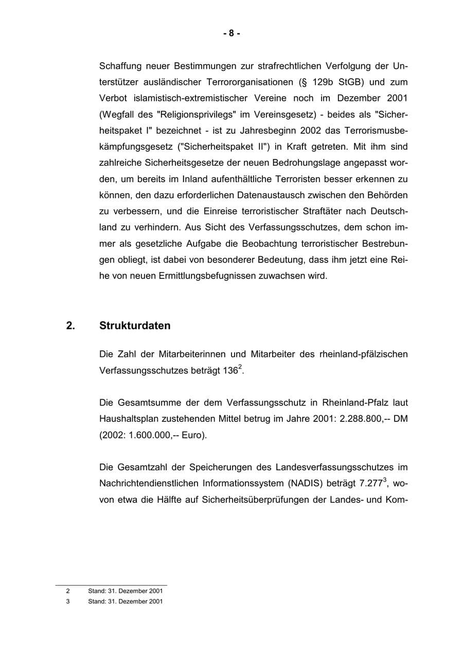 Seite 10 des Verfassungsschutzbericht 2001 Rheinland-Pfalz