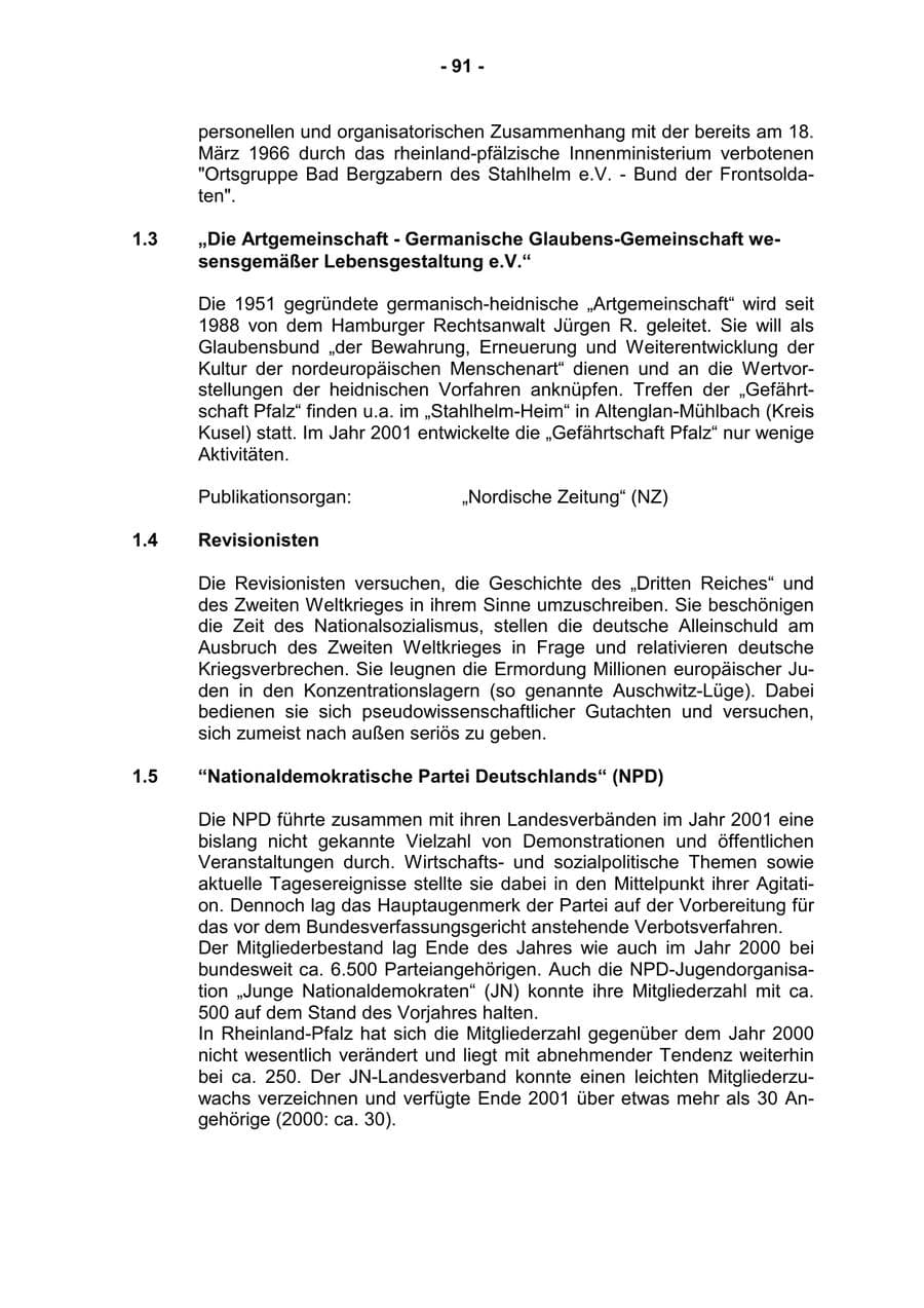 Seite 93 des Verfassungsschutzbericht 2001 Rheinland-Pfalz