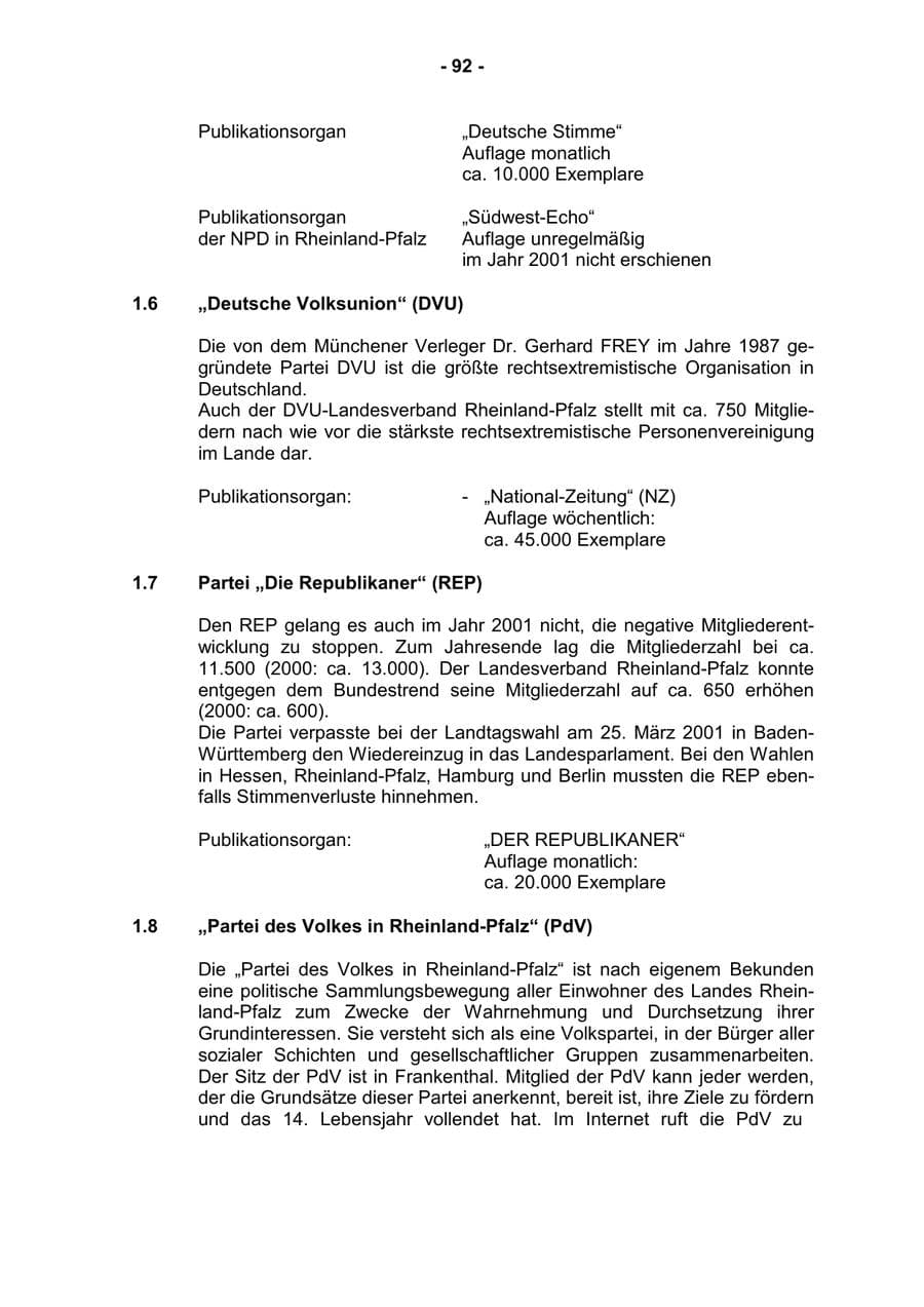 Seite 94 des Verfassungsschutzbericht 2001 Rheinland-Pfalz