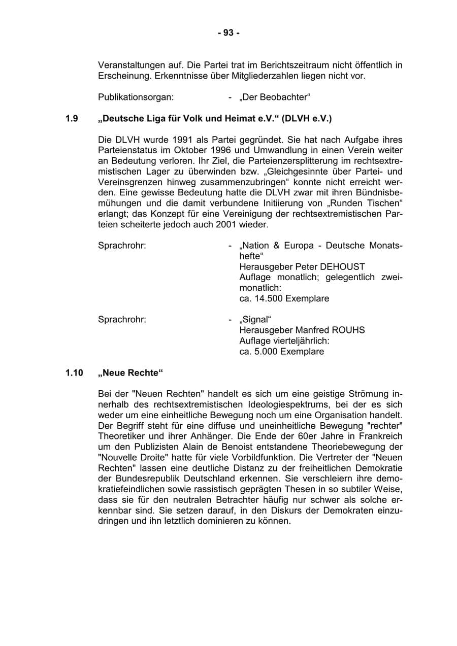 Seite 95 des Verfassungsschutzbericht 2001 Rheinland-Pfalz
