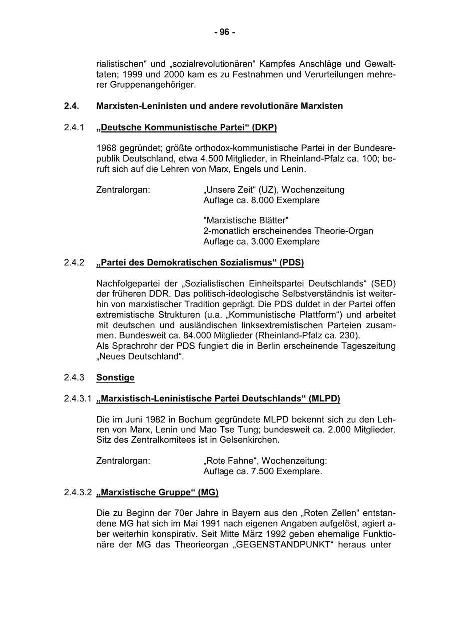 Seite 98 des Verfassungsschutzbericht 2001 Rheinland-Pfalz