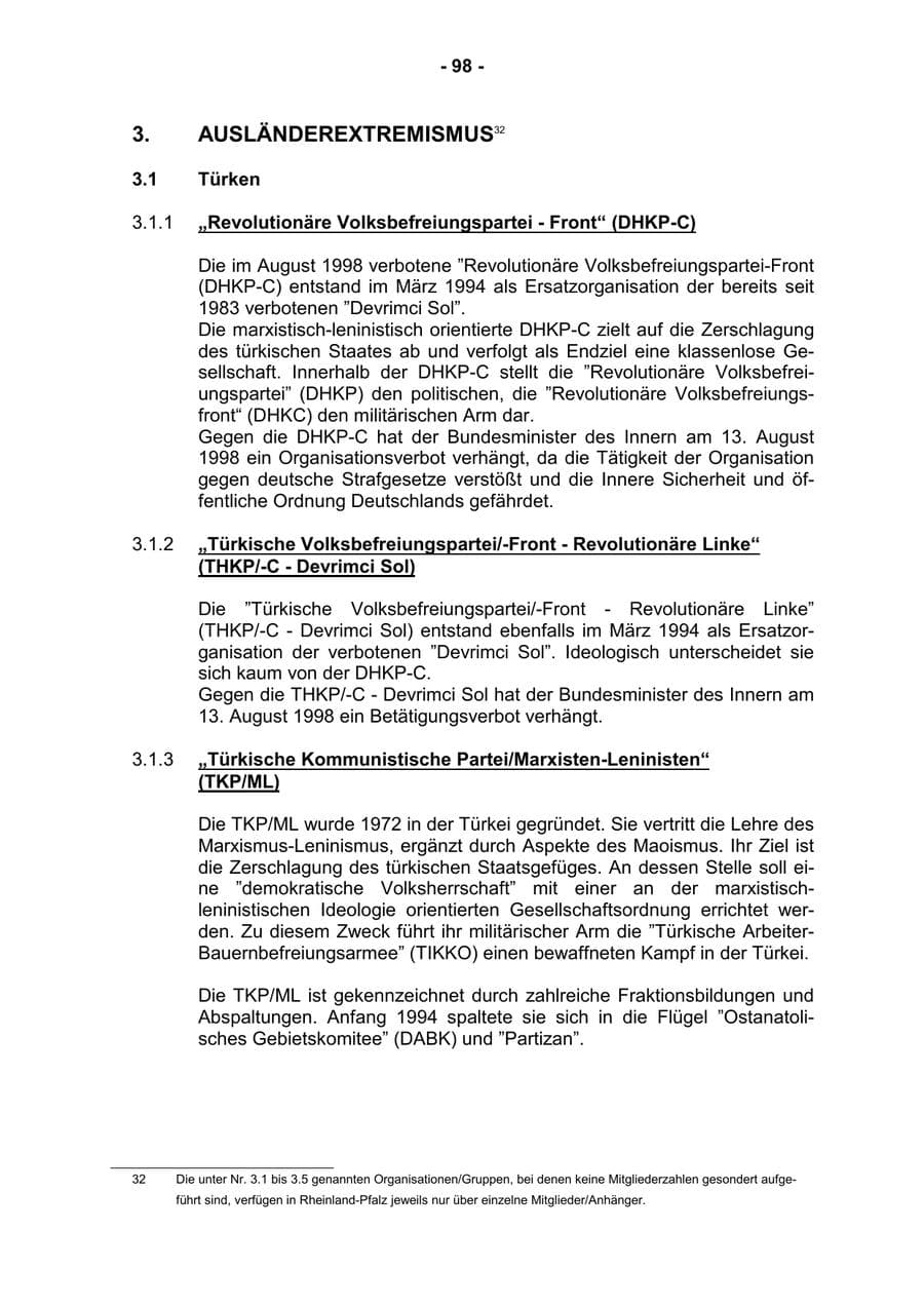 Seite 100 des Verfassungsschutzbericht 2001 Rheinland-Pfalz