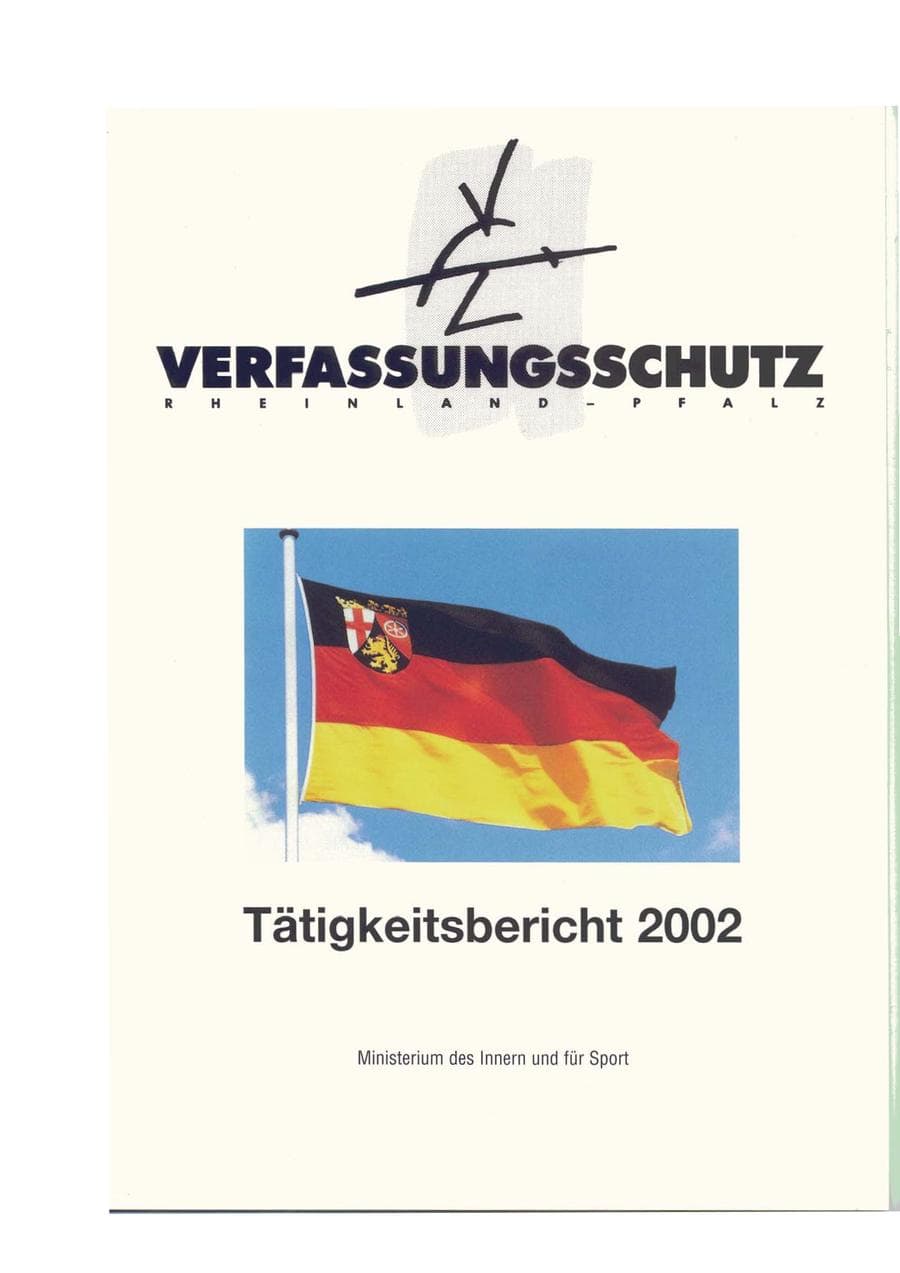 Seite 1 des Verfassungsschutzbericht 2002 Rheinland-Pfalz