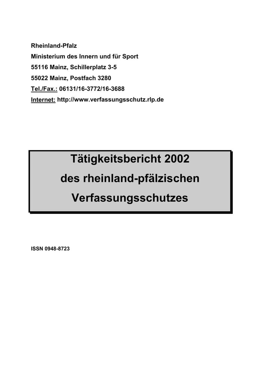 Seite 2 des Verfassungsschutzbericht 2002 Rheinland-Pfalz