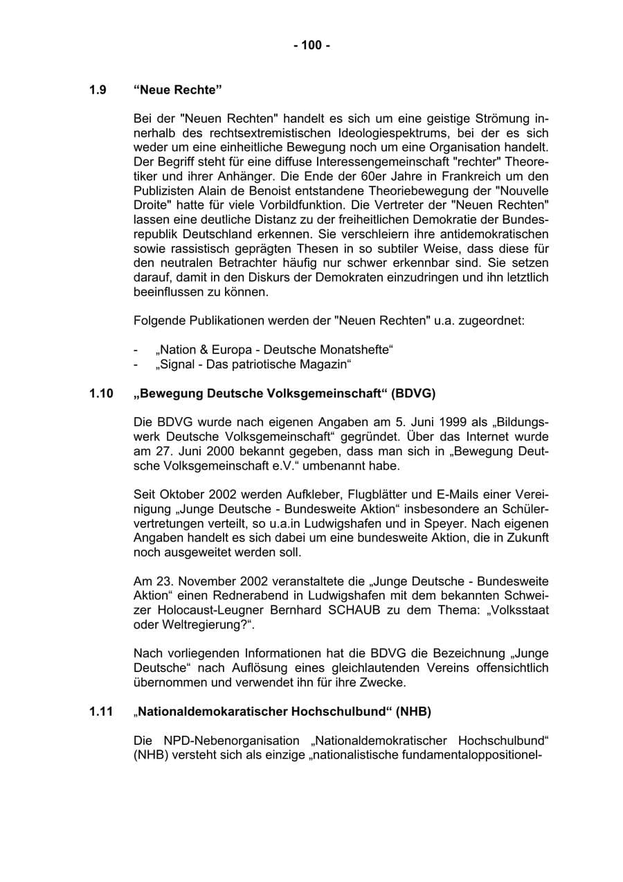 Seite 102 des Verfassungsschutzbericht 2002 Rheinland-Pfalz