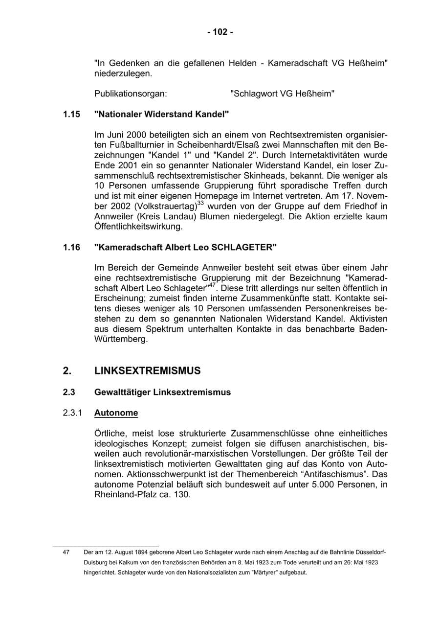 Seite 104 des Verfassungsschutzbericht 2002 Rheinland-Pfalz