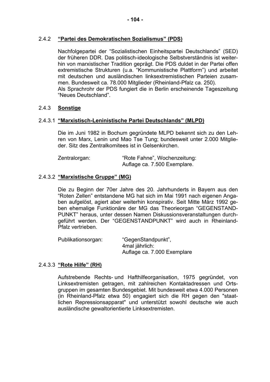 Seite 106 des Verfassungsschutzbericht 2002 Rheinland-Pfalz