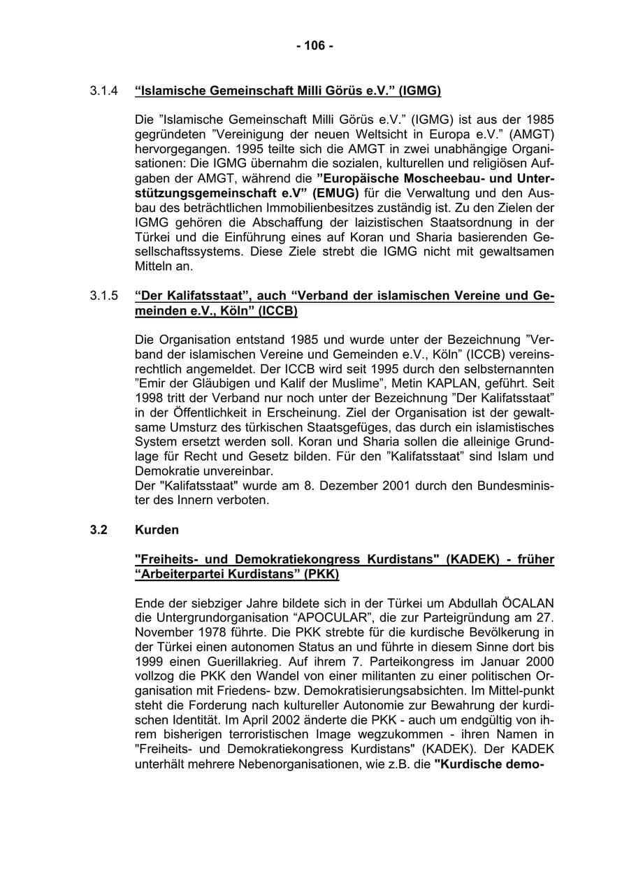 Seite 108 des Verfassungsschutzbericht 2002 Rheinland-Pfalz