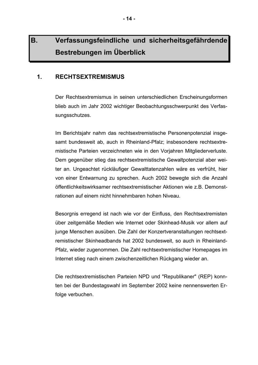 Seite 16 des Verfassungsschutzbericht 2002 Rheinland-Pfalz