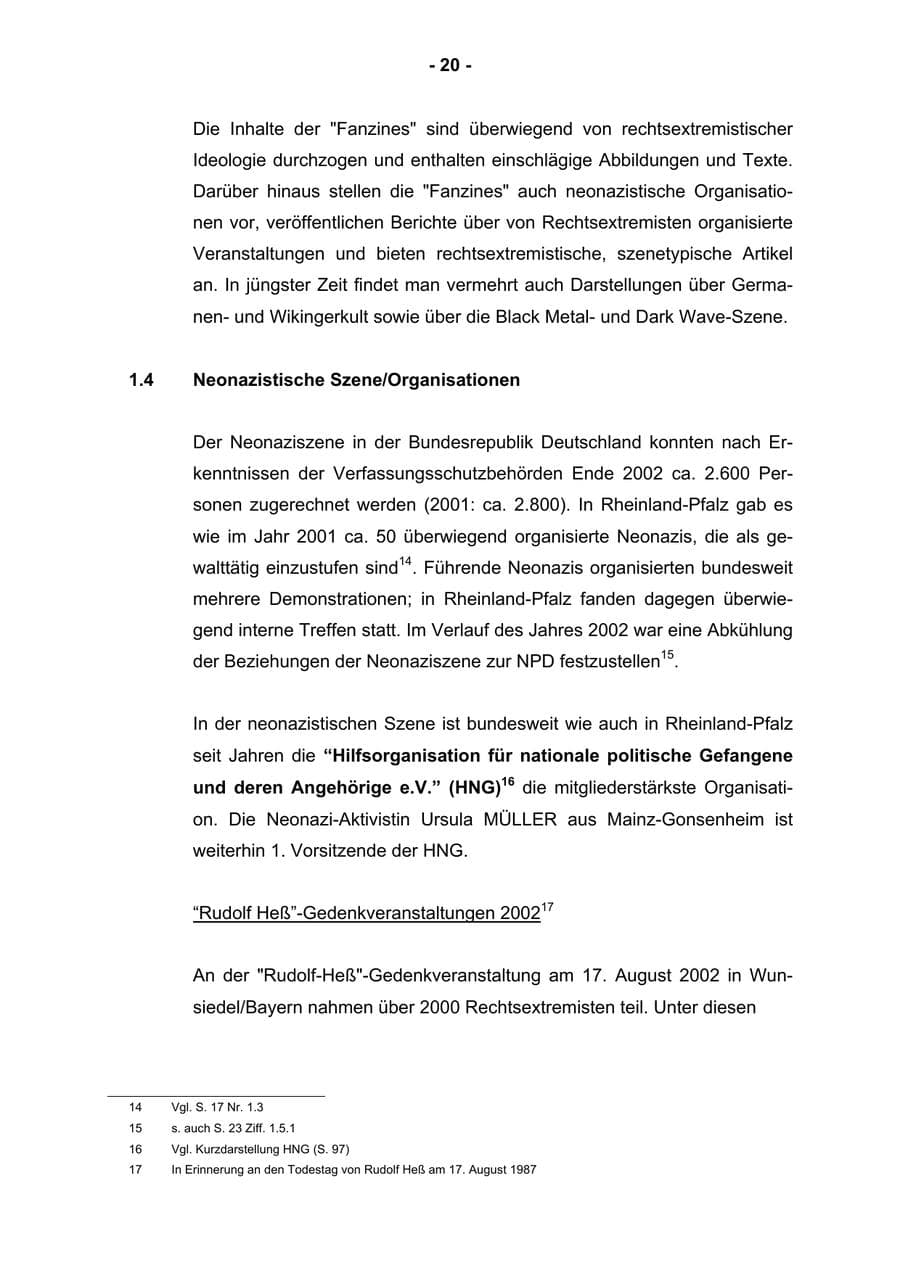 Seite 22 des Verfassungsschutzbericht 2002 Rheinland-Pfalz