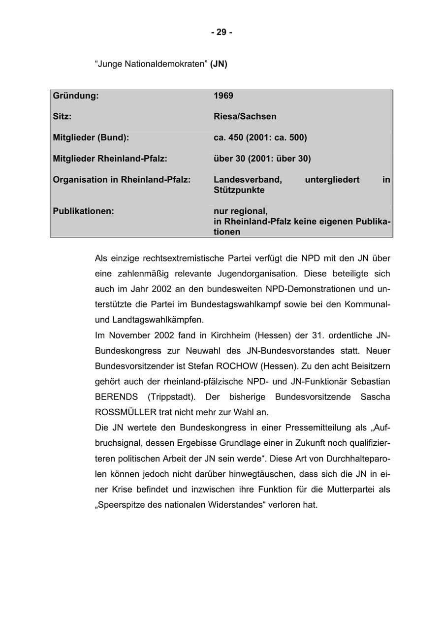Seite 31 des Verfassungsschutzbericht 2002 Rheinland-Pfalz