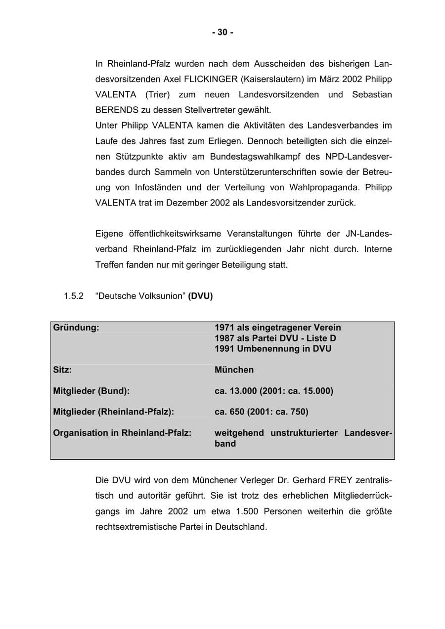 Seite 32 des Verfassungsschutzbericht 2002 Rheinland-Pfalz