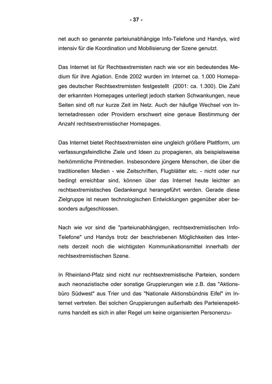 Seite 39 des Verfassungsschutzbericht 2002 Rheinland-Pfalz