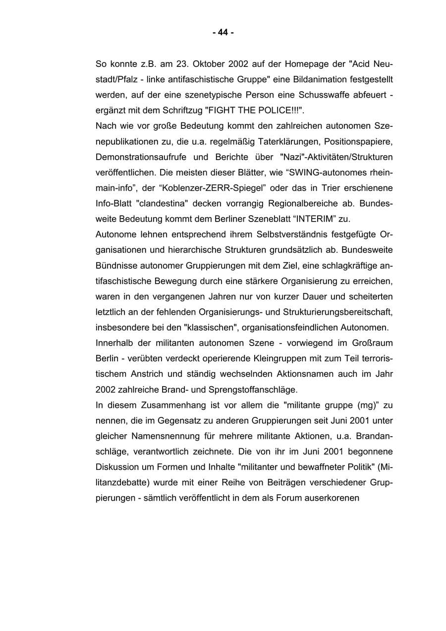 Seite 46 des Verfassungsschutzbericht 2002 Rheinland-Pfalz