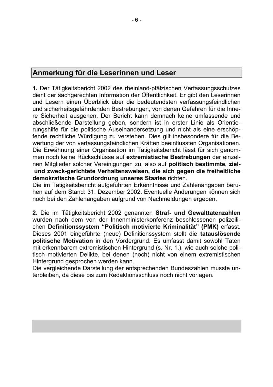 Seite 8 des Verfassungsschutzbericht 2002 Rheinland-Pfalz
