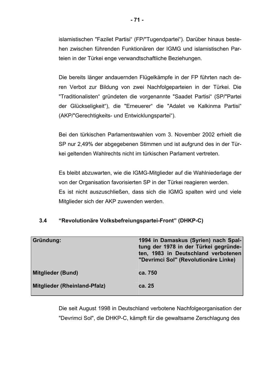 Seite 73 des Verfassungsschutzbericht 2002 Rheinland-Pfalz