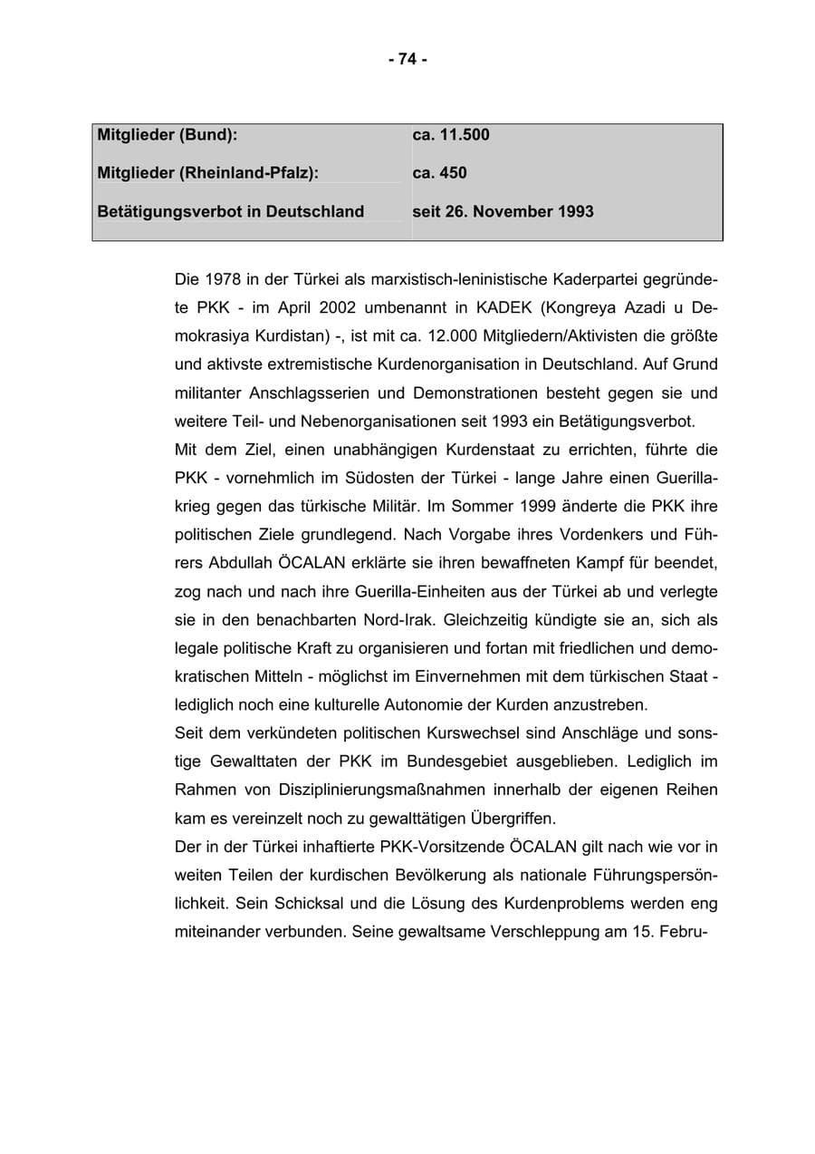 Seite 76 des Verfassungsschutzbericht 2002 Rheinland-Pfalz