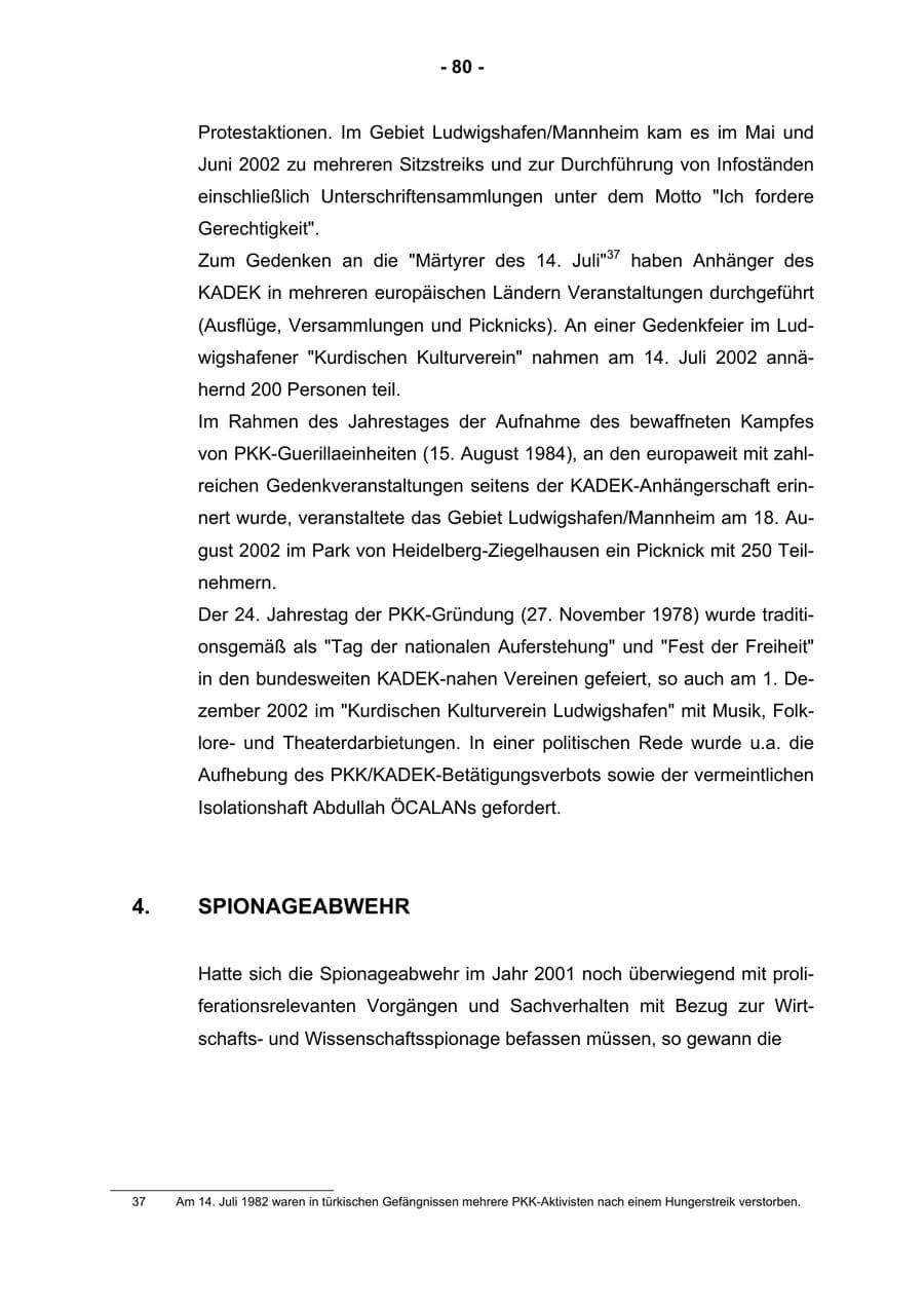 Seite 82 des Verfassungsschutzbericht 2002 Rheinland-Pfalz