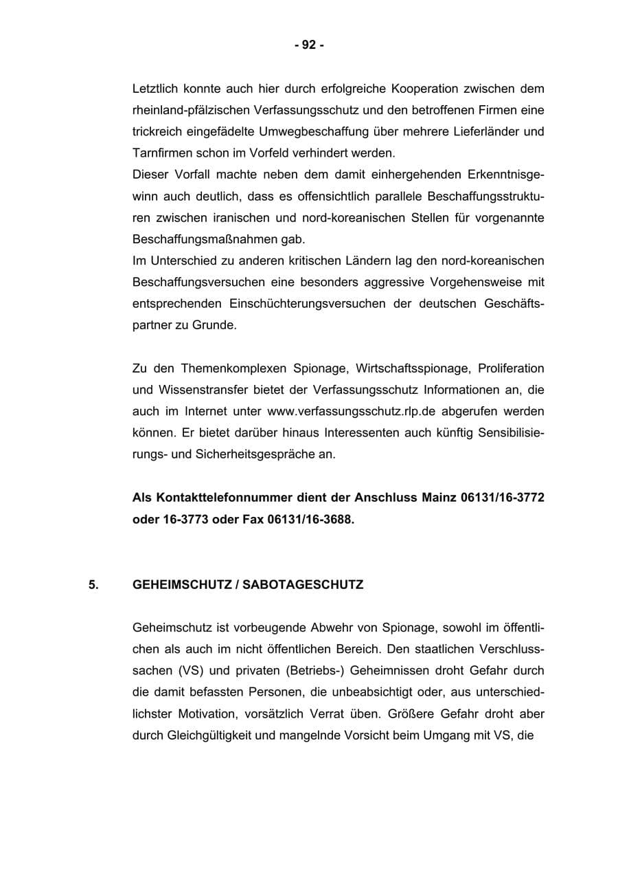 Seite 94 des Verfassungsschutzbericht 2002 Rheinland-Pfalz