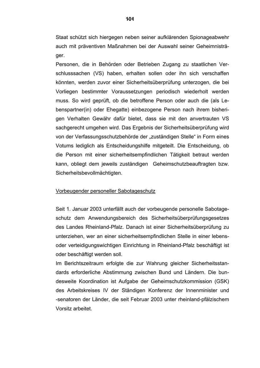 Seite 102 des Verfassungsschutzbericht 2003 Rheinland-Pfalz