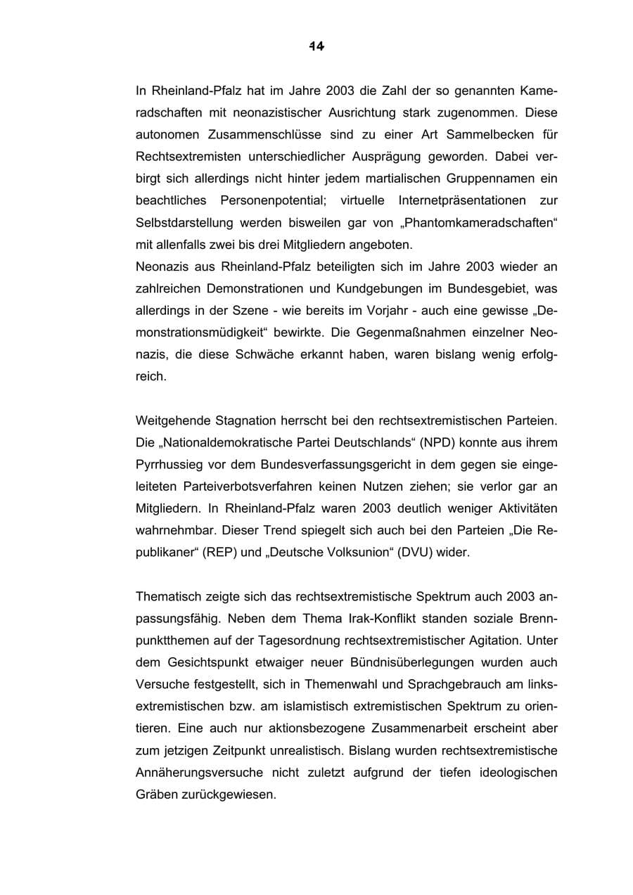 Seite 15 des Verfassungsschutzbericht 2003 Rheinland-Pfalz