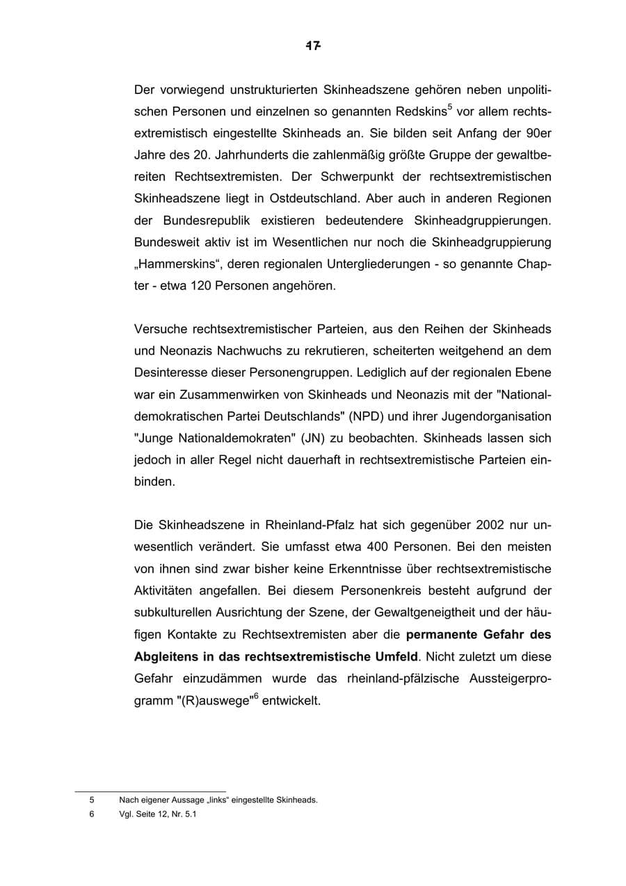 Seite 18 des Verfassungsschutzbericht 2003 Rheinland-Pfalz
