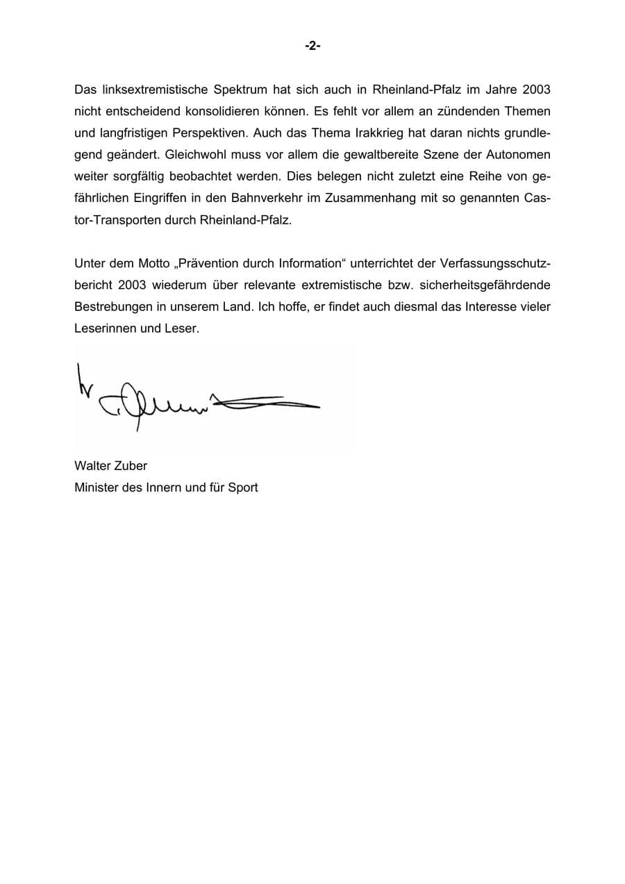 Seite 3 des Verfassungsschutzbericht 2003 Rheinland-Pfalz