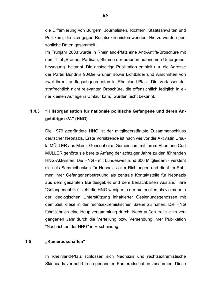 Seite 22 des Verfassungsschutzbericht 2003 Rheinland-Pfalz