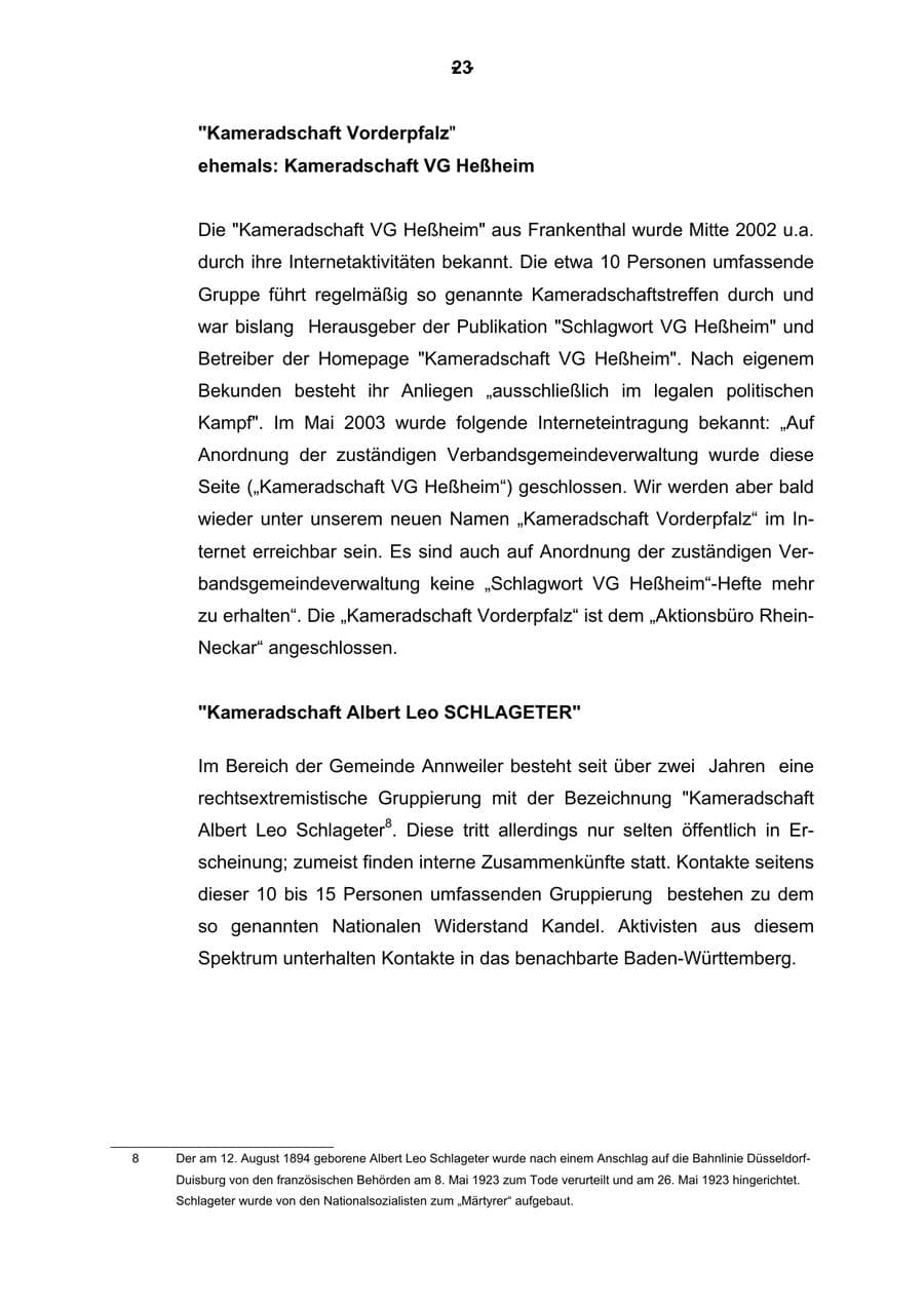 Seite 24 des Verfassungsschutzbericht 2003 Rheinland-Pfalz