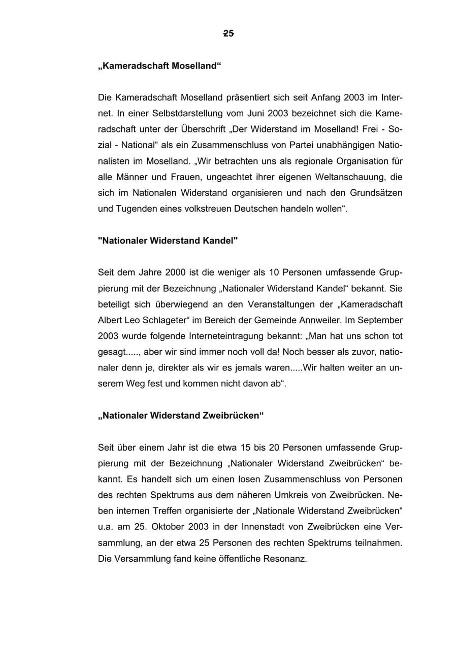 Seite 26 des Verfassungsschutzbericht 2003 Rheinland-Pfalz