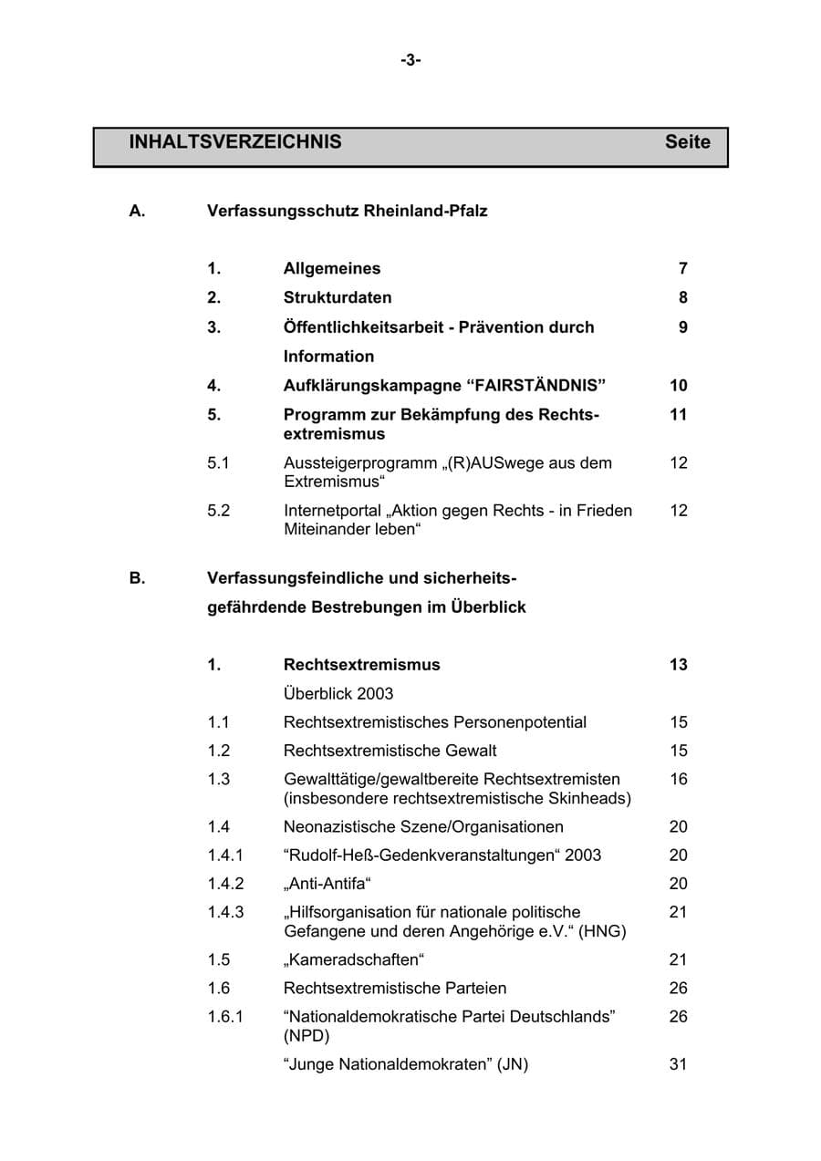 Seite 4 des Verfassungsschutzbericht 2003 Rheinland-Pfalz