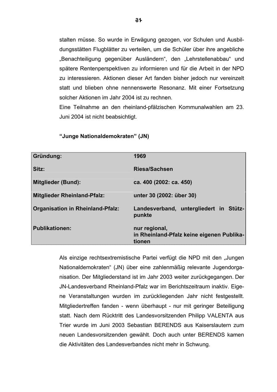 Seite 32 des Verfassungsschutzbericht 2003 Rheinland-Pfalz
