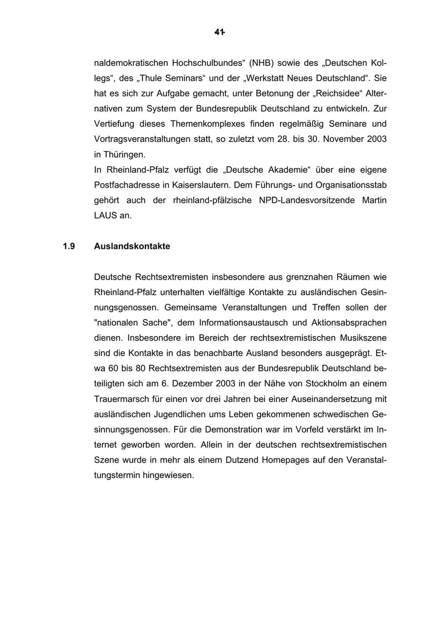 Seite 42 des Verfassungsschutzbericht 2003 Rheinland-Pfalz