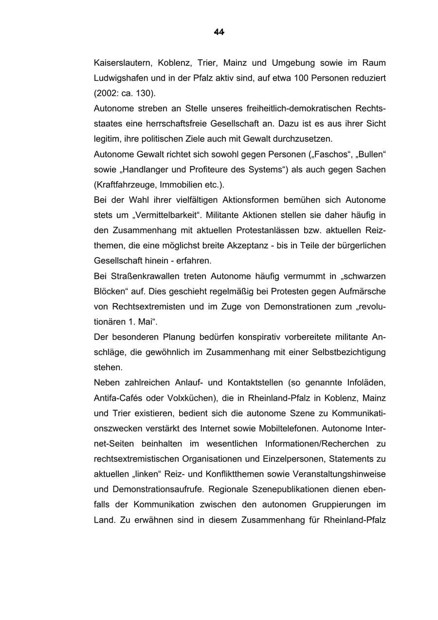 Seite 45 des Verfassungsschutzbericht 2003 Rheinland-Pfalz