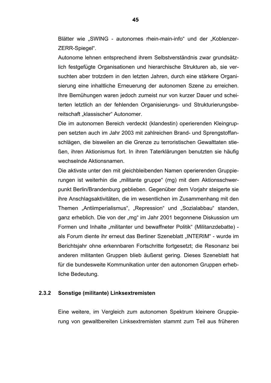 Seite 46 des Verfassungsschutzbericht 2003 Rheinland-Pfalz