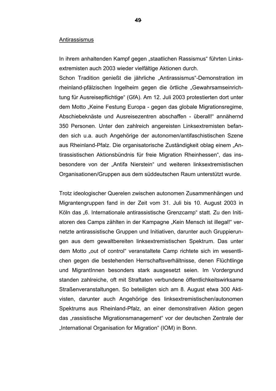 Seite 50 des Verfassungsschutzbericht 2003 Rheinland-Pfalz
