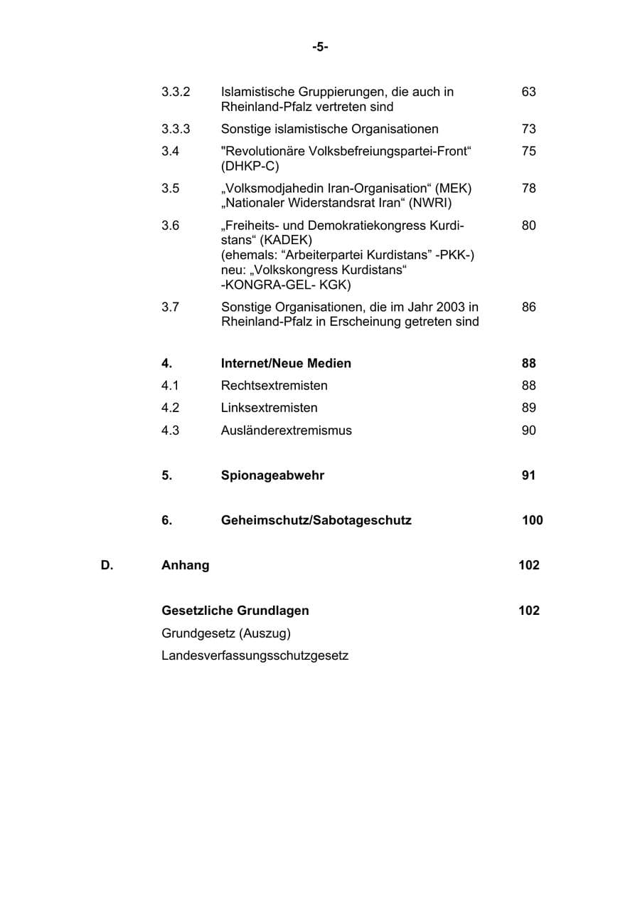 Seite 6 des Verfassungsschutzbericht 2003 Rheinland-Pfalz