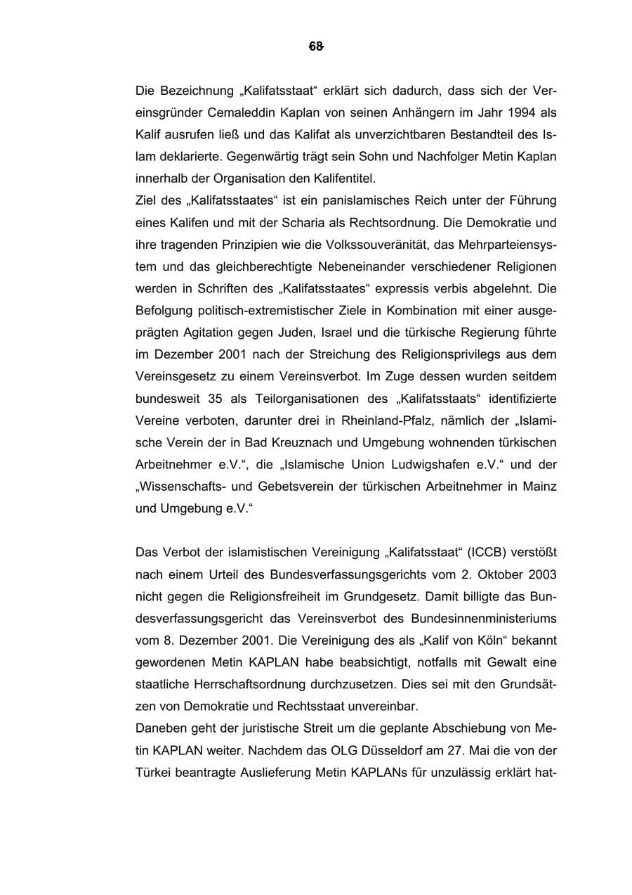 Seite 69 des Verfassungsschutzbericht 2003 Rheinland-Pfalz