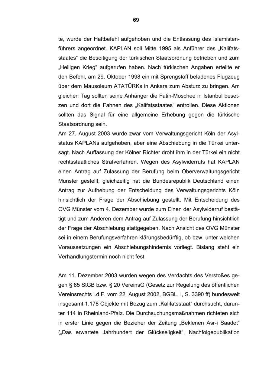 Seite 70 des Verfassungsschutzbericht 2003 Rheinland-Pfalz